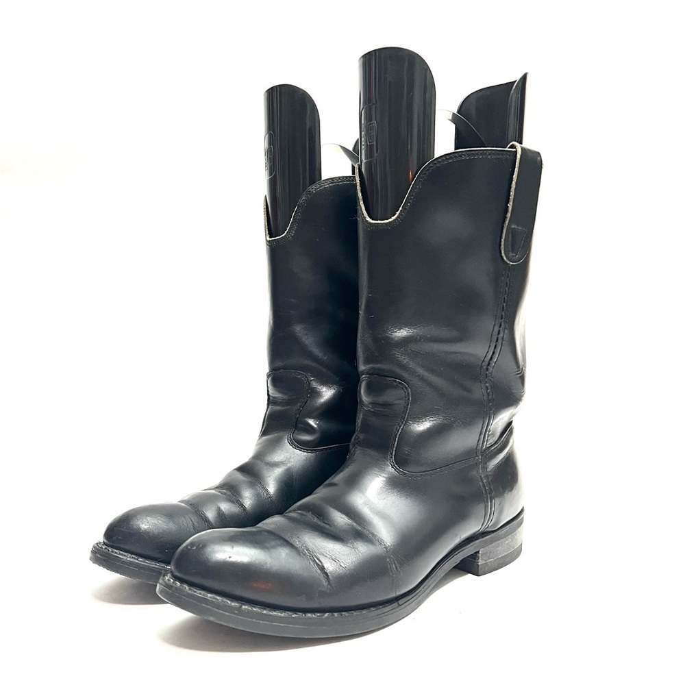 Vintage 1970s Men’s Black Leather Mid Calf Pull On Roper Boots